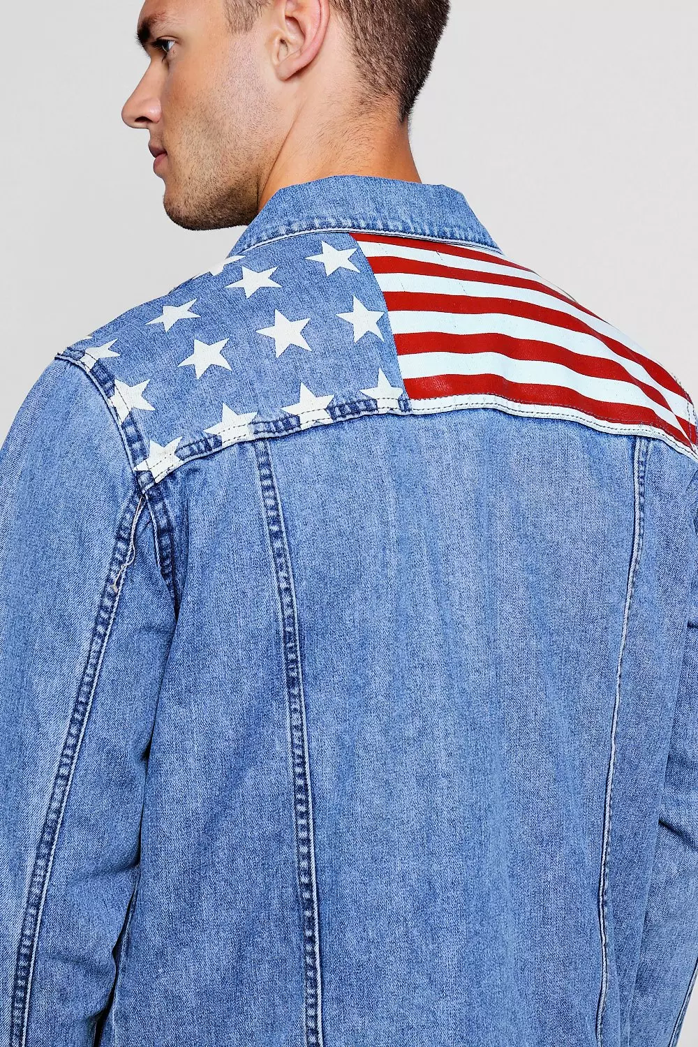 American Flag Print Denim Jacket